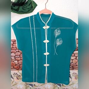 Woman's sleeveless blouse Asian style Semi Sheer